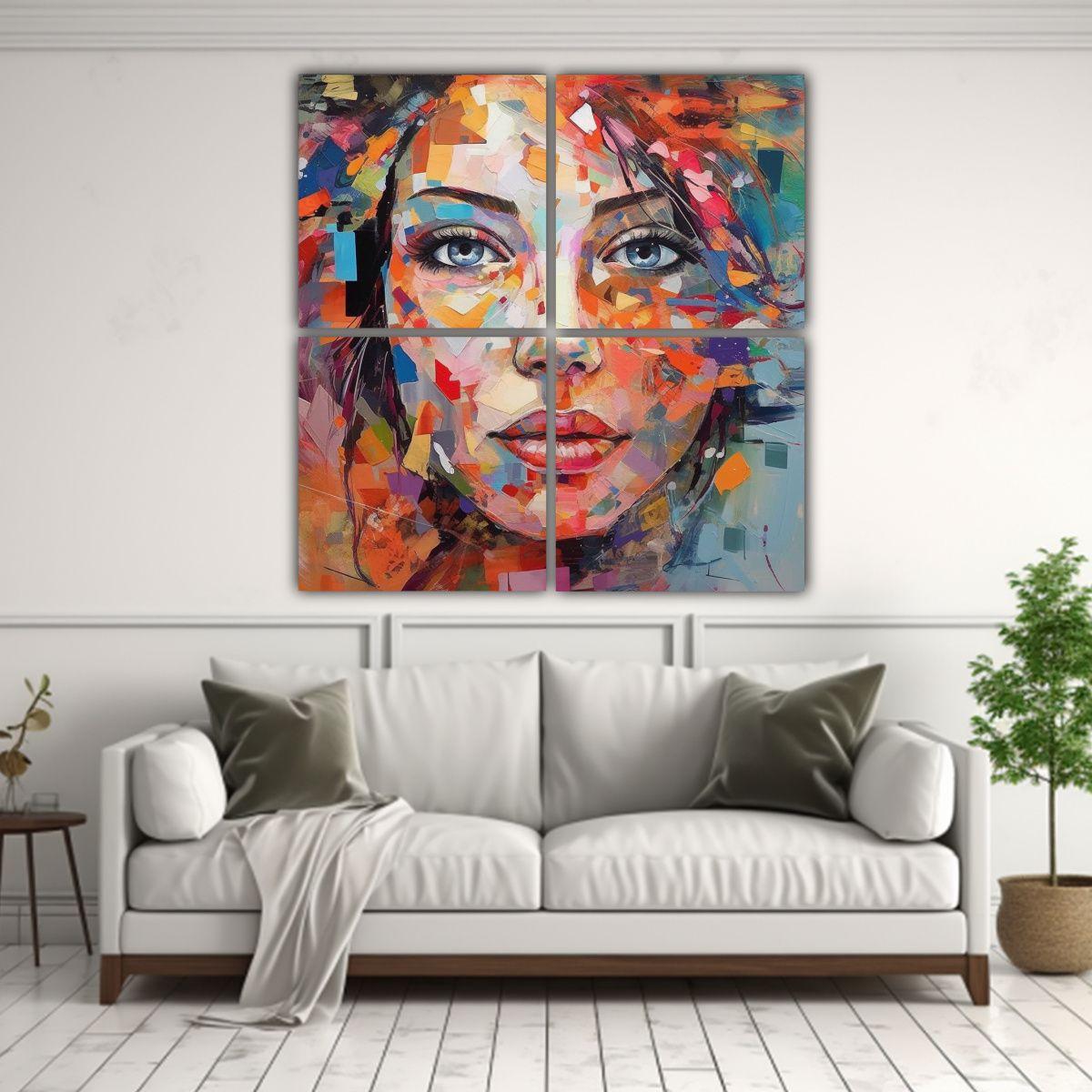 Cuatro Arte Composición Equilibrada Con Rostro 100x100 Cm-2