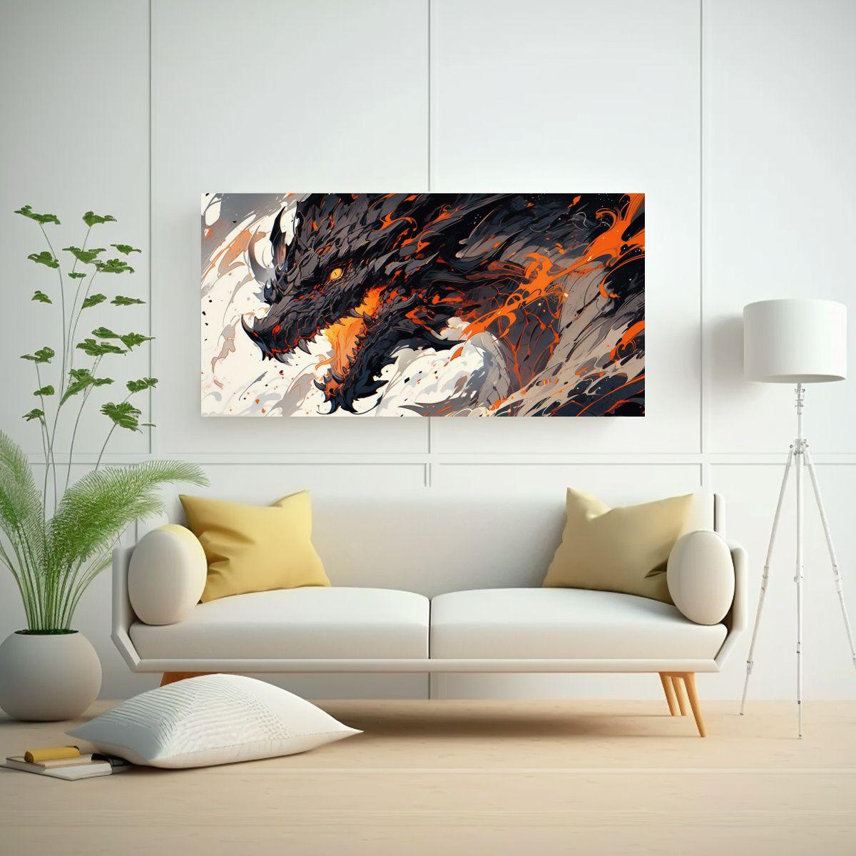 Pintura Decorativa: Dragón En Tonos Naranja Y Neg 40x20cm-2