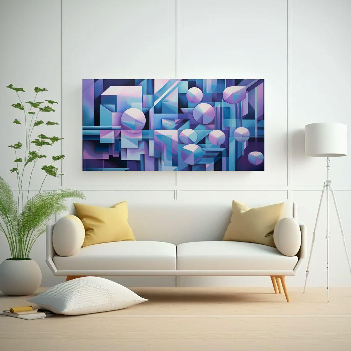 Cuadros Modernos Con Formas Geométricas En Azul 40x20 Cm-2