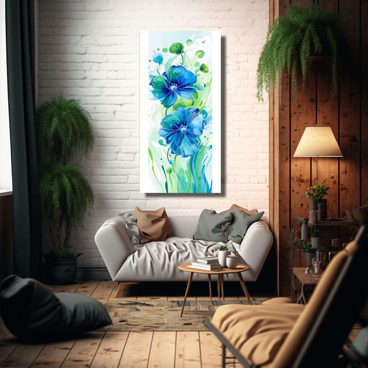 Pintura Decorativa Clásica En Tonos Verde Y Azul  30x60cm-2