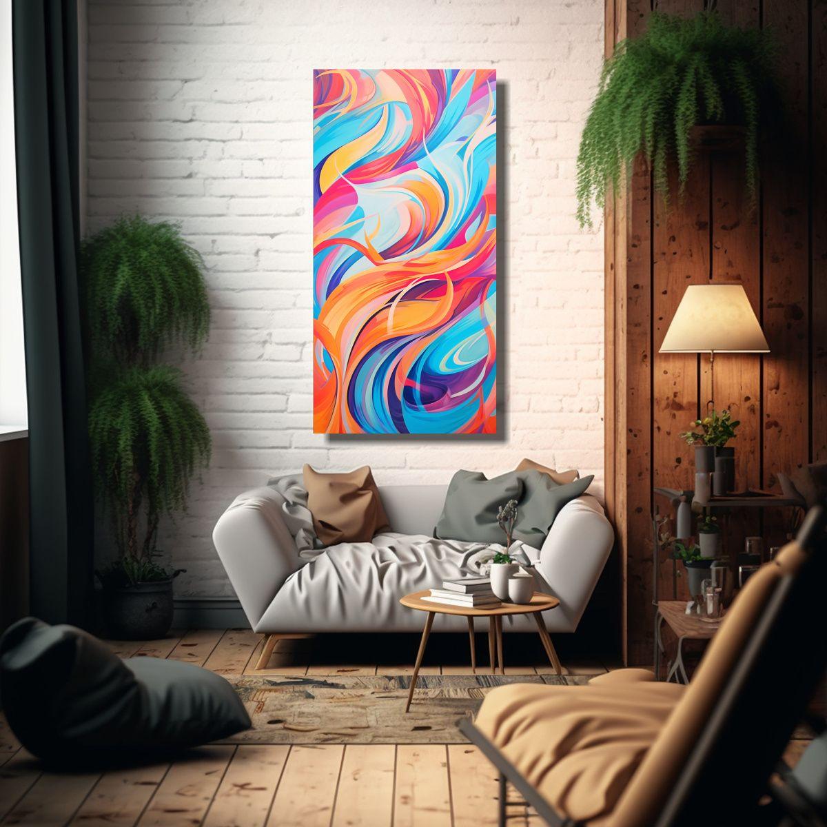 Cuadro Abstracto Para Cocina: Patrones Vibrantes 70x140cm-2