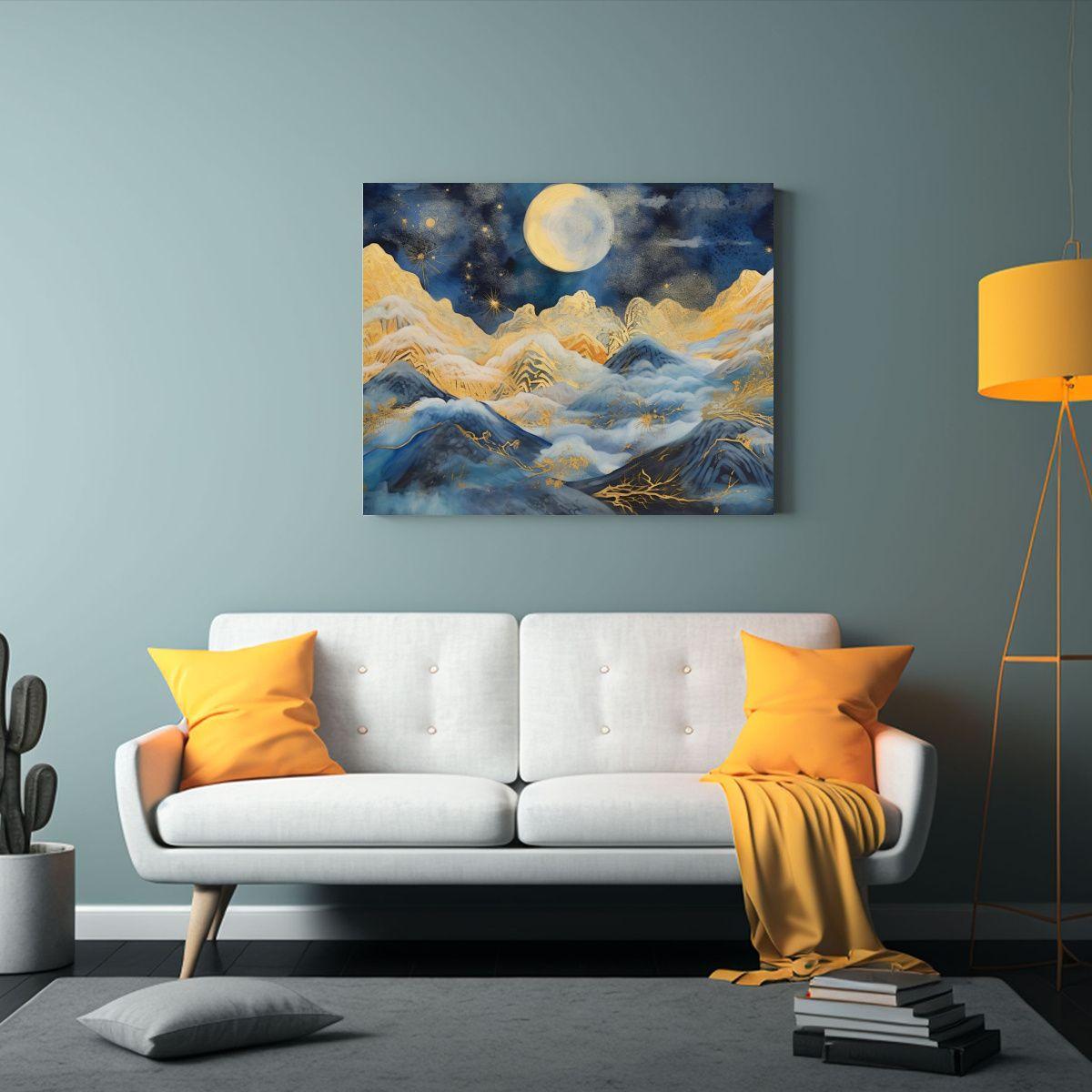 Pintura Al óleo Minimalista De Montaña, Nubes Y Luna En Li 30x20cm-2