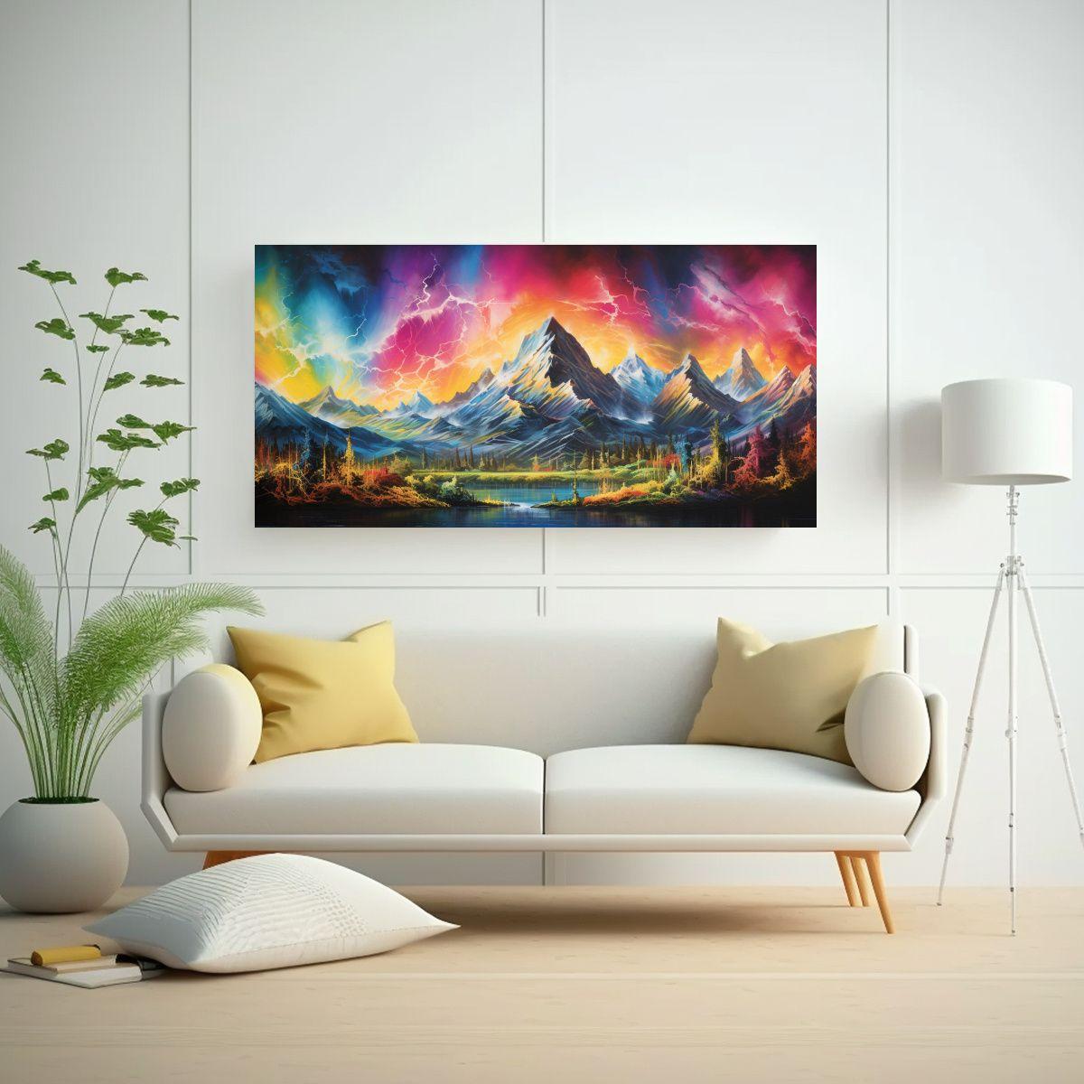 Pinturas Decorativas De Montañas Y Arcoíris 80x40cm-2