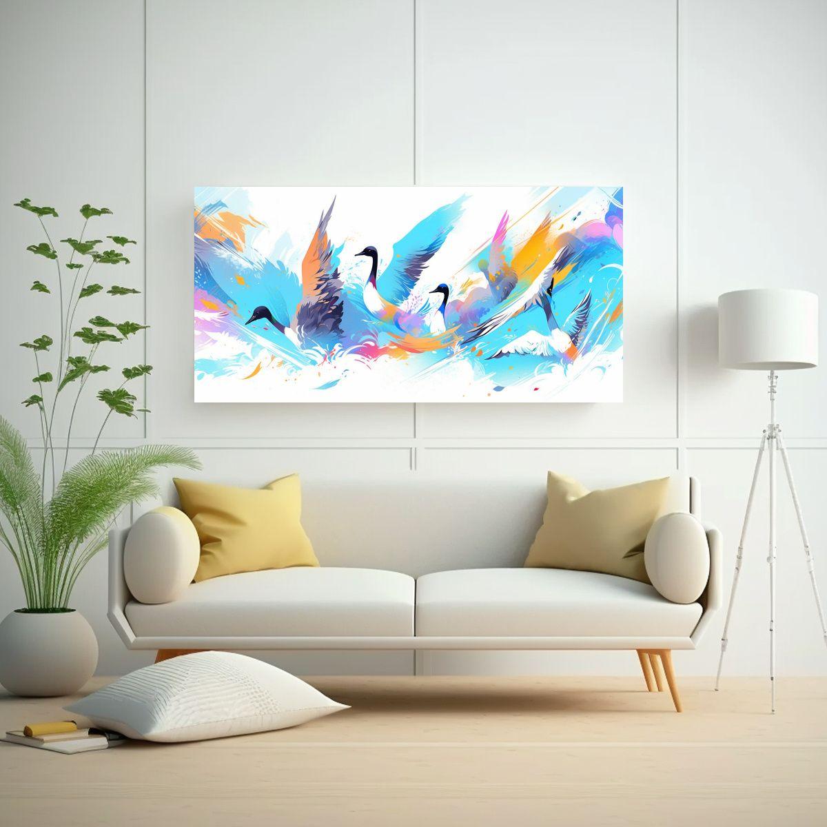 Arte De Pared Cuadro Armonía De Gansos Arcoíris 40x20cm-2
