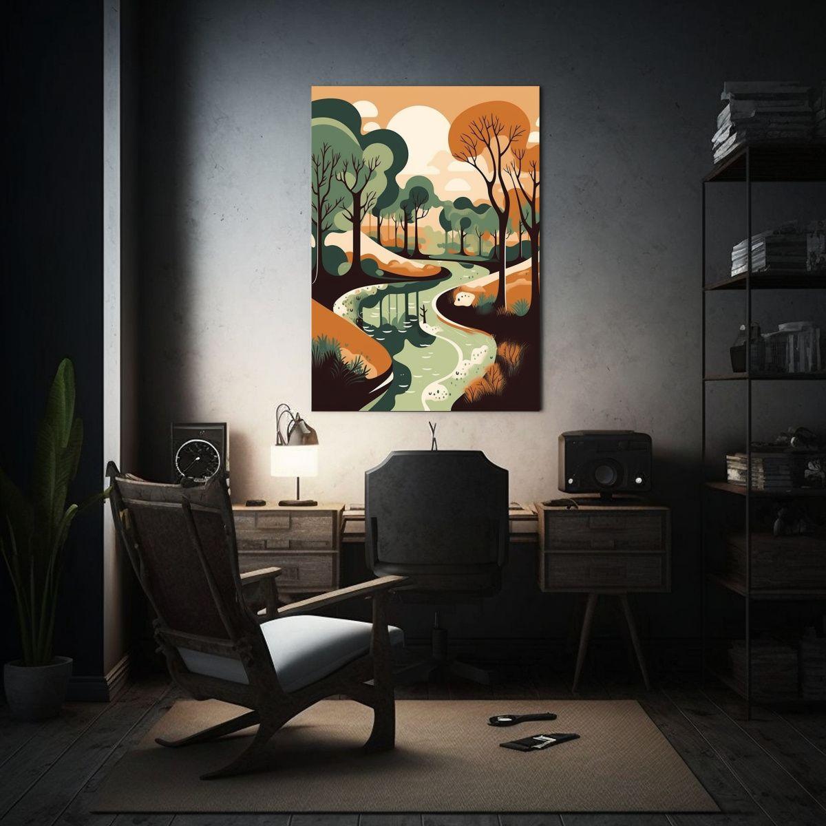 Pintura Acuarela Comedor Estilo Abstracto En Lienzo 50x65cm-2