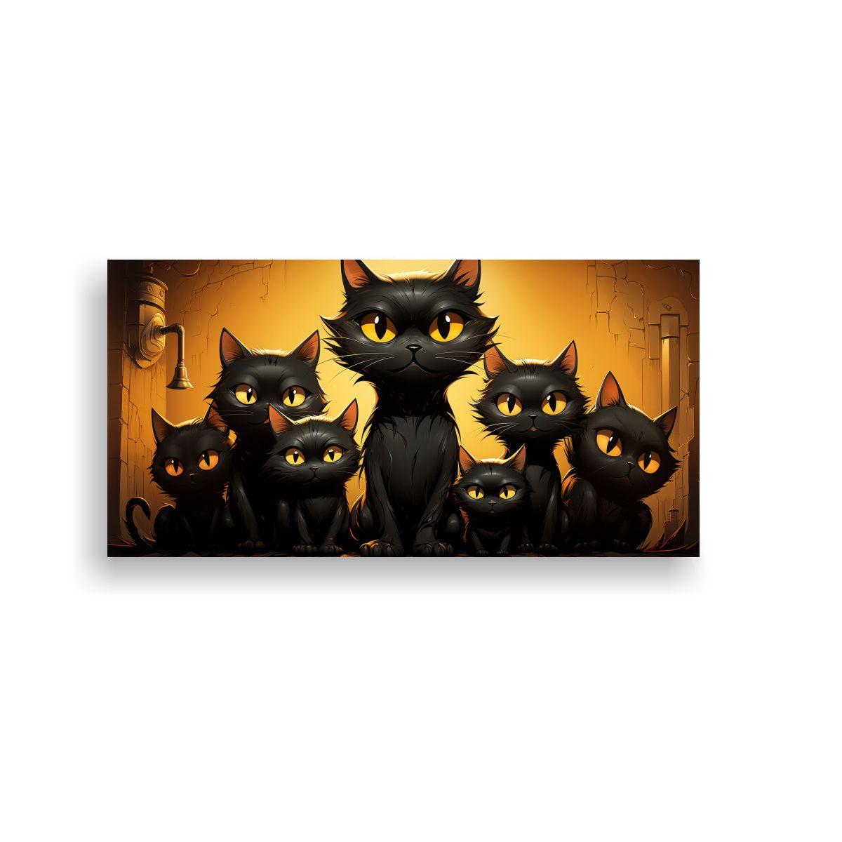 Cuadro Decorativo: Gatos Negros Sobre Fondo 80x40cm-0