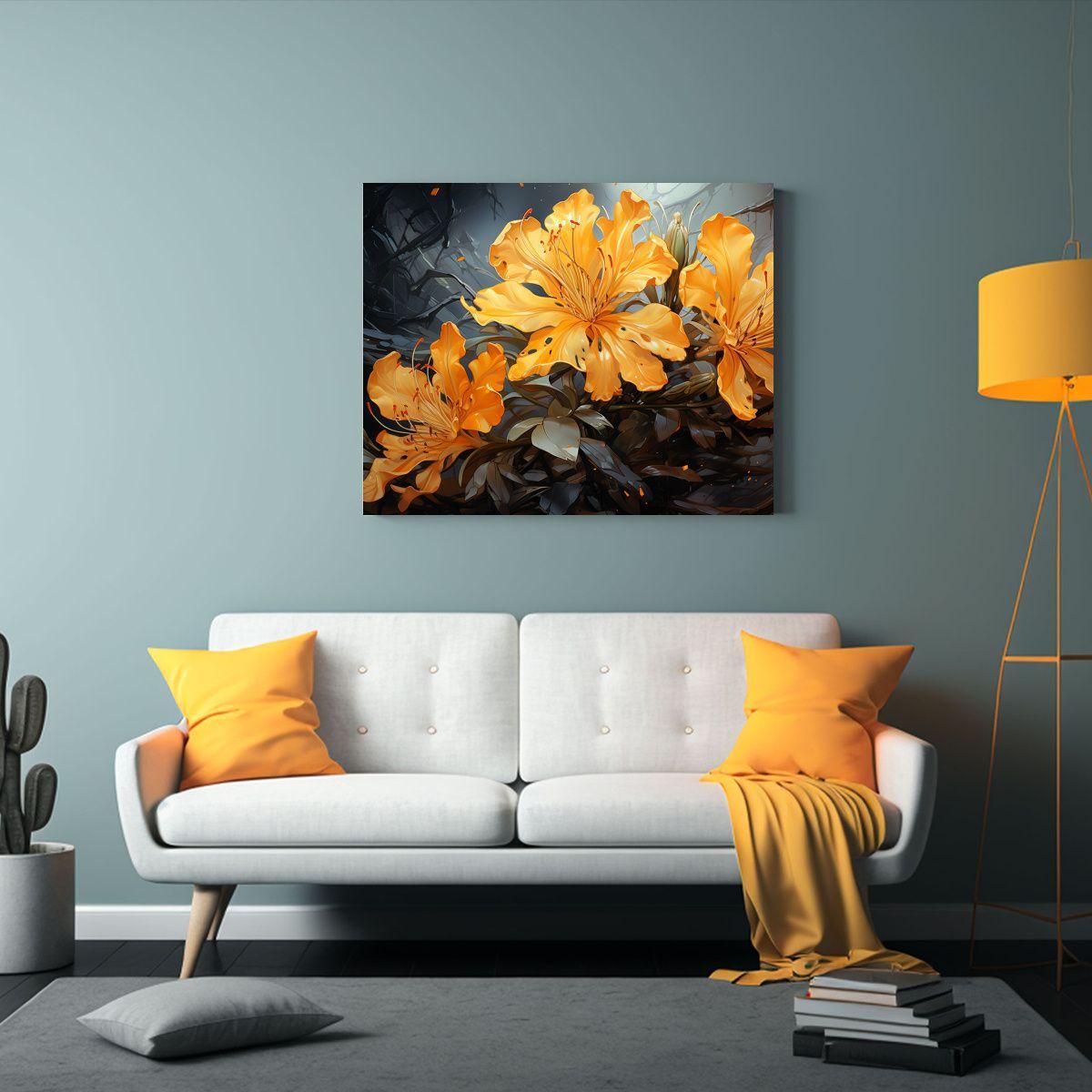 Cuadro Moderno De Rododendros Amarillos En Atmósfera Neonoi 60x40cm-2