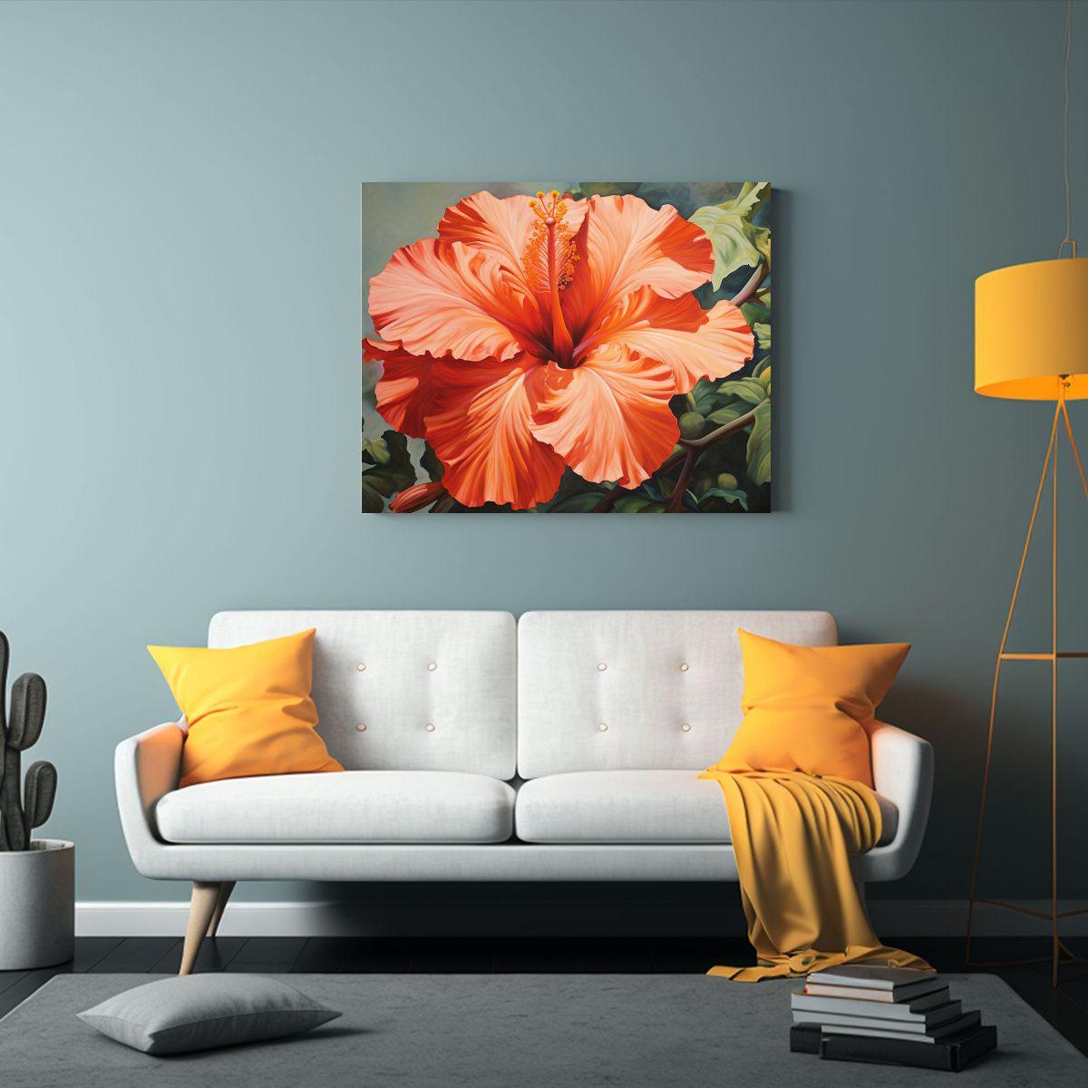 Cuadro Abstracto Detallado De Flores Hibiscus En óleo. 30x20cm-2