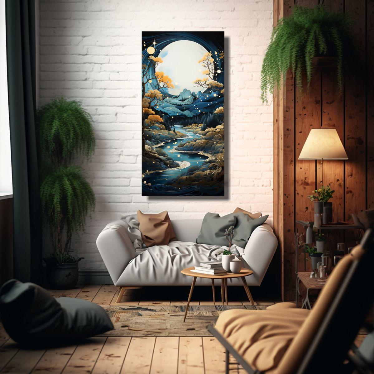 Pintura única Con Luna Y Montañas En 20x40 Cm-2