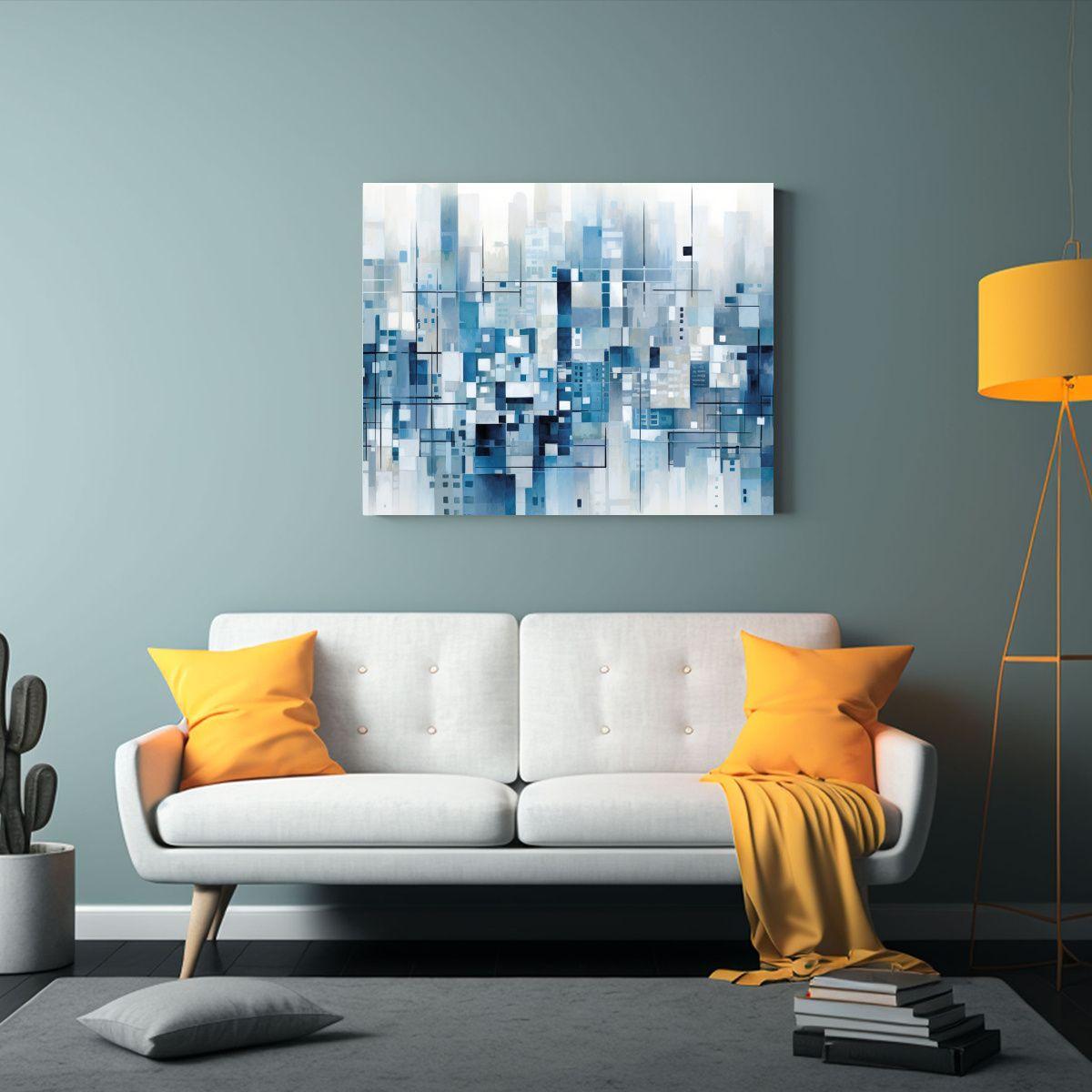 Cuadro Abstracto De Edificios De Ciudad En Estilo Azul Y Bla 30x20cm-2