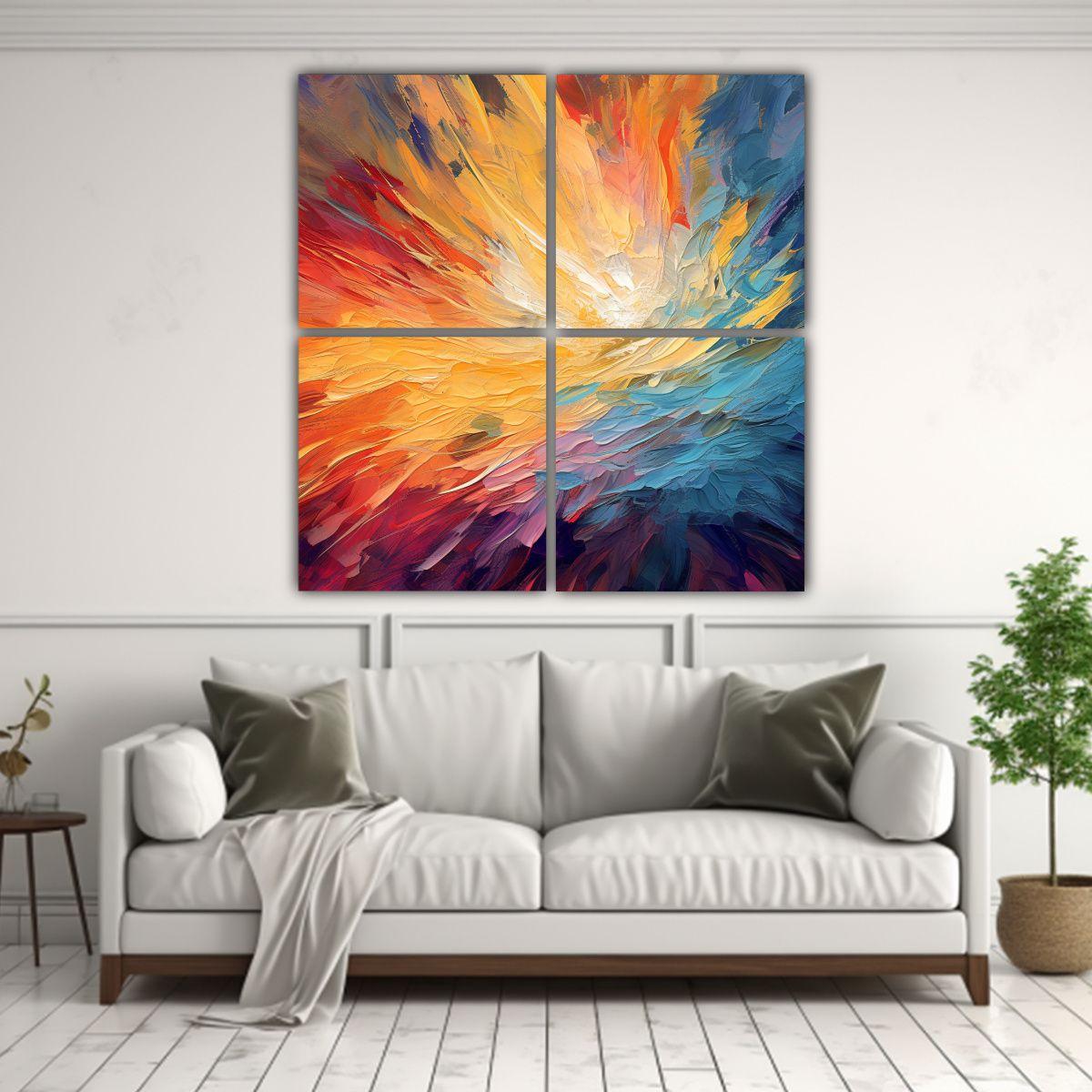 Cuatro Lienzos Imagen Abstracta Moderna Coloridos 140x140 Cm-2