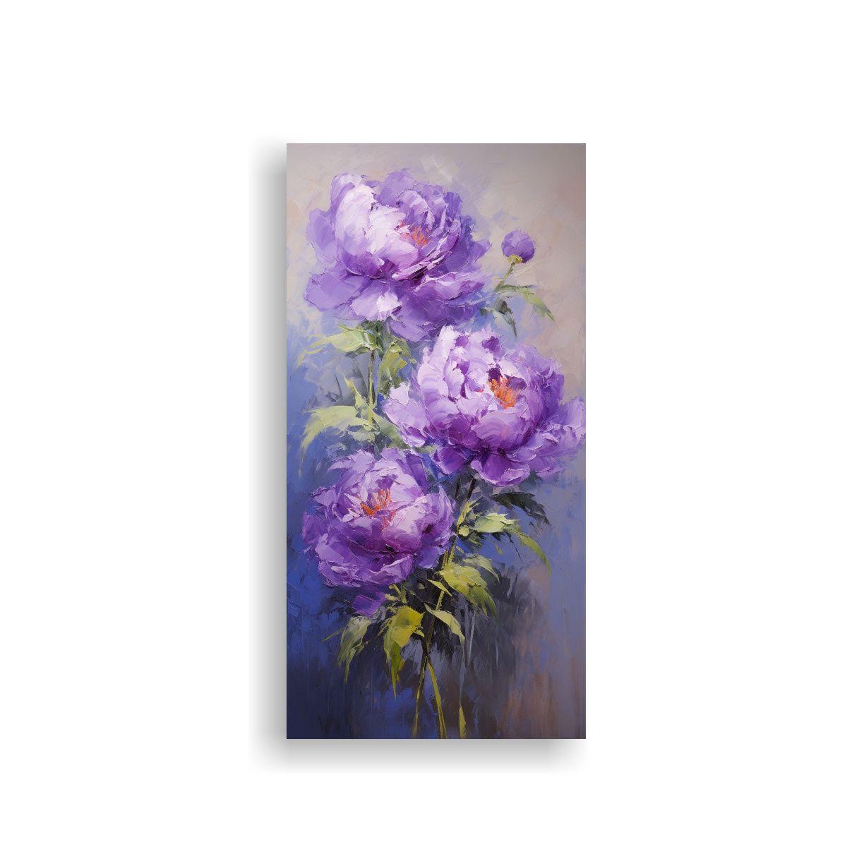 Pintura En Lienzo De Peonías Púrpuras, Arte 70x140 Cm-0
