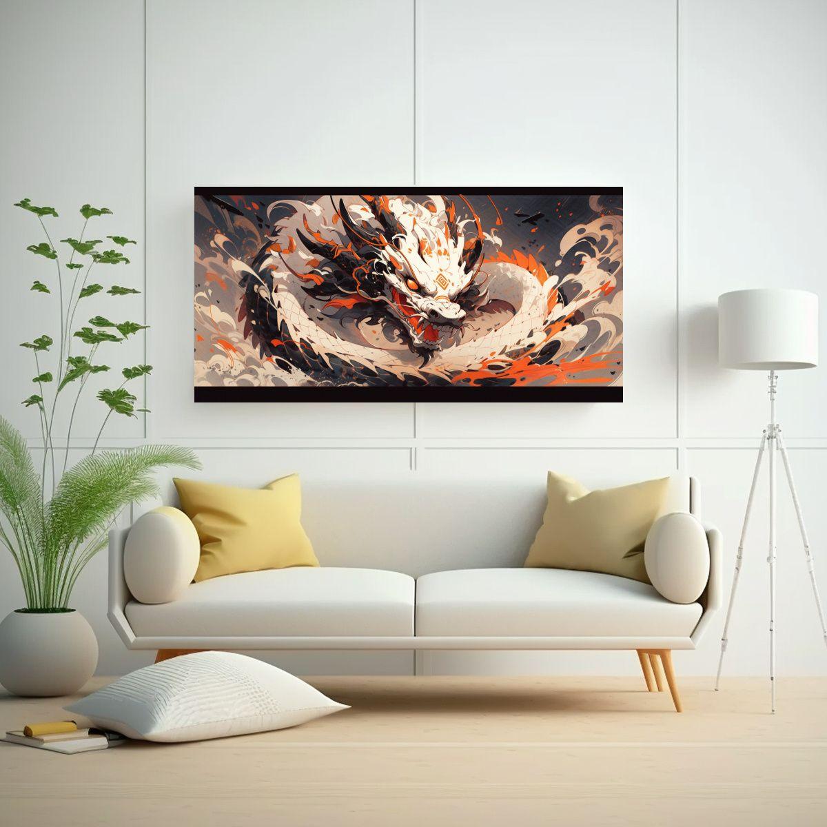 Pintura Decorativa De Dragón Blanco Y Naranja, At 40x20cm-2