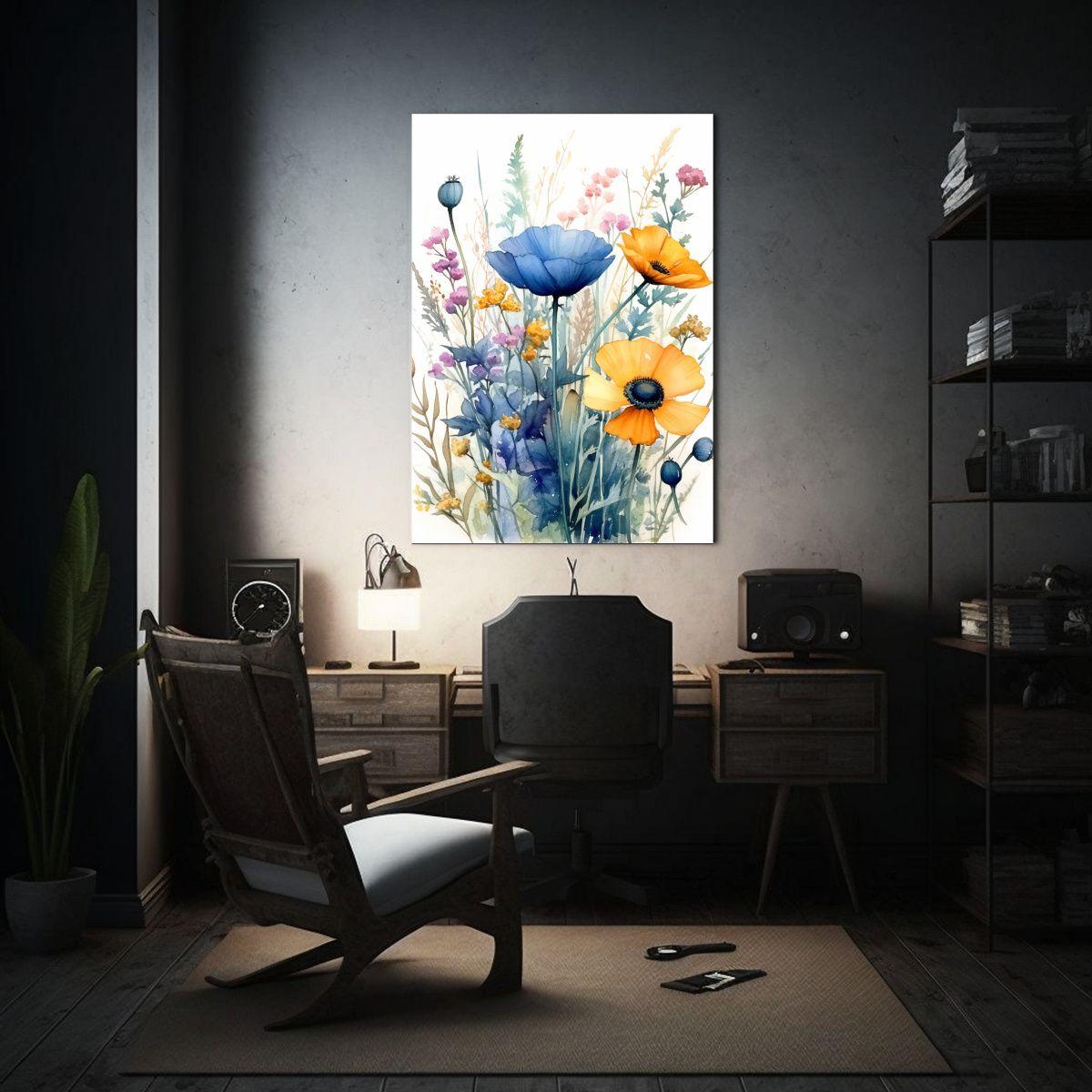 Pintura Acuarela Wildflowers Con Diseño De 40x60cm-2