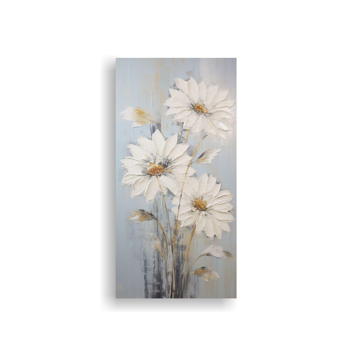 Cuadro De Girasoles Blancos En Lienzo Estilo 20x40cm-0