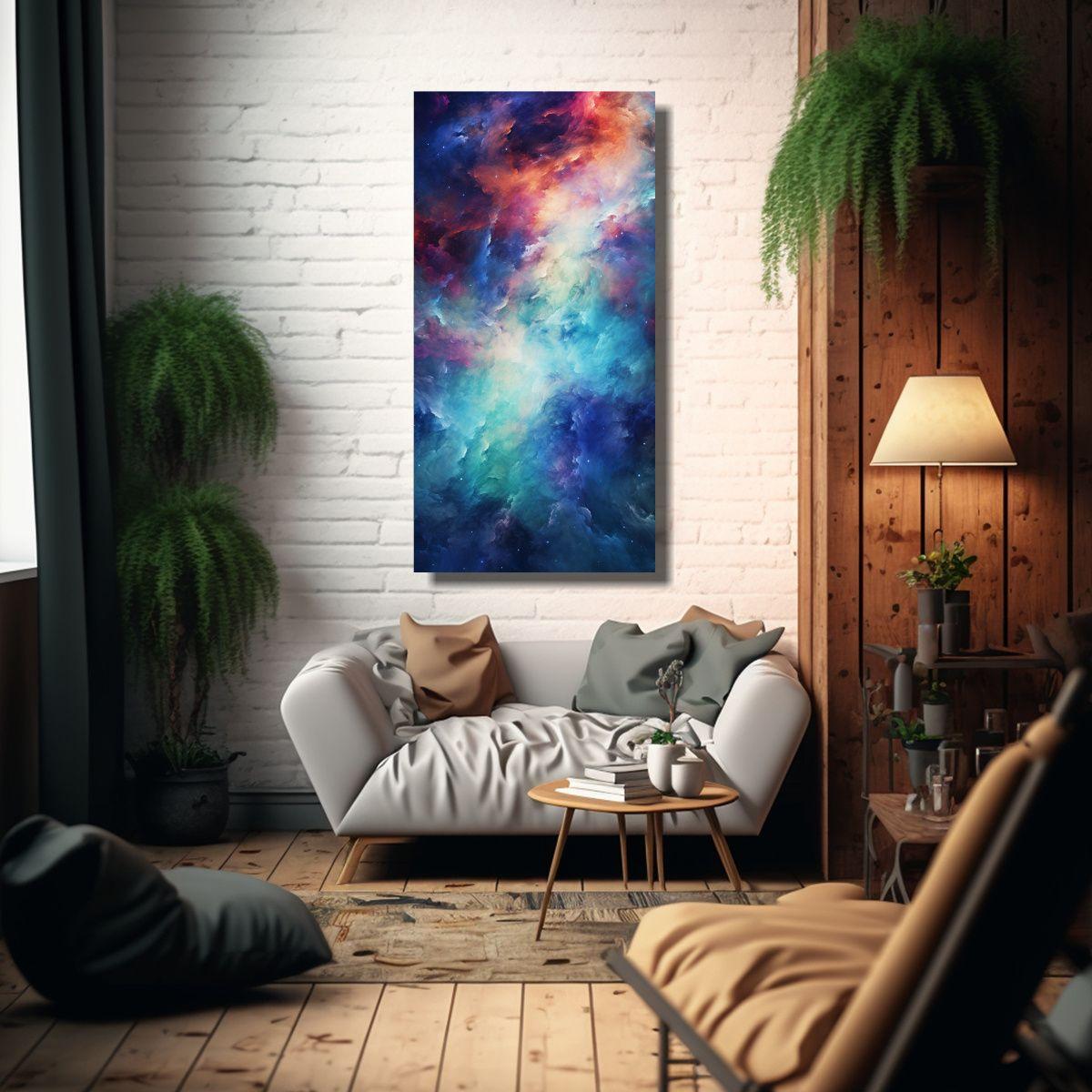 Cuadro Tela Sublimada Abstracción Cósmica De 70x140 Cm-2