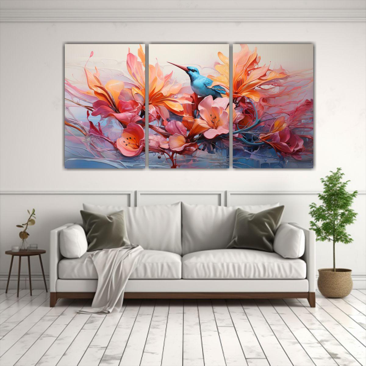 Conjunto De 3 Lienzos Impresos Con Flores De Ave 180x90 Cm-2