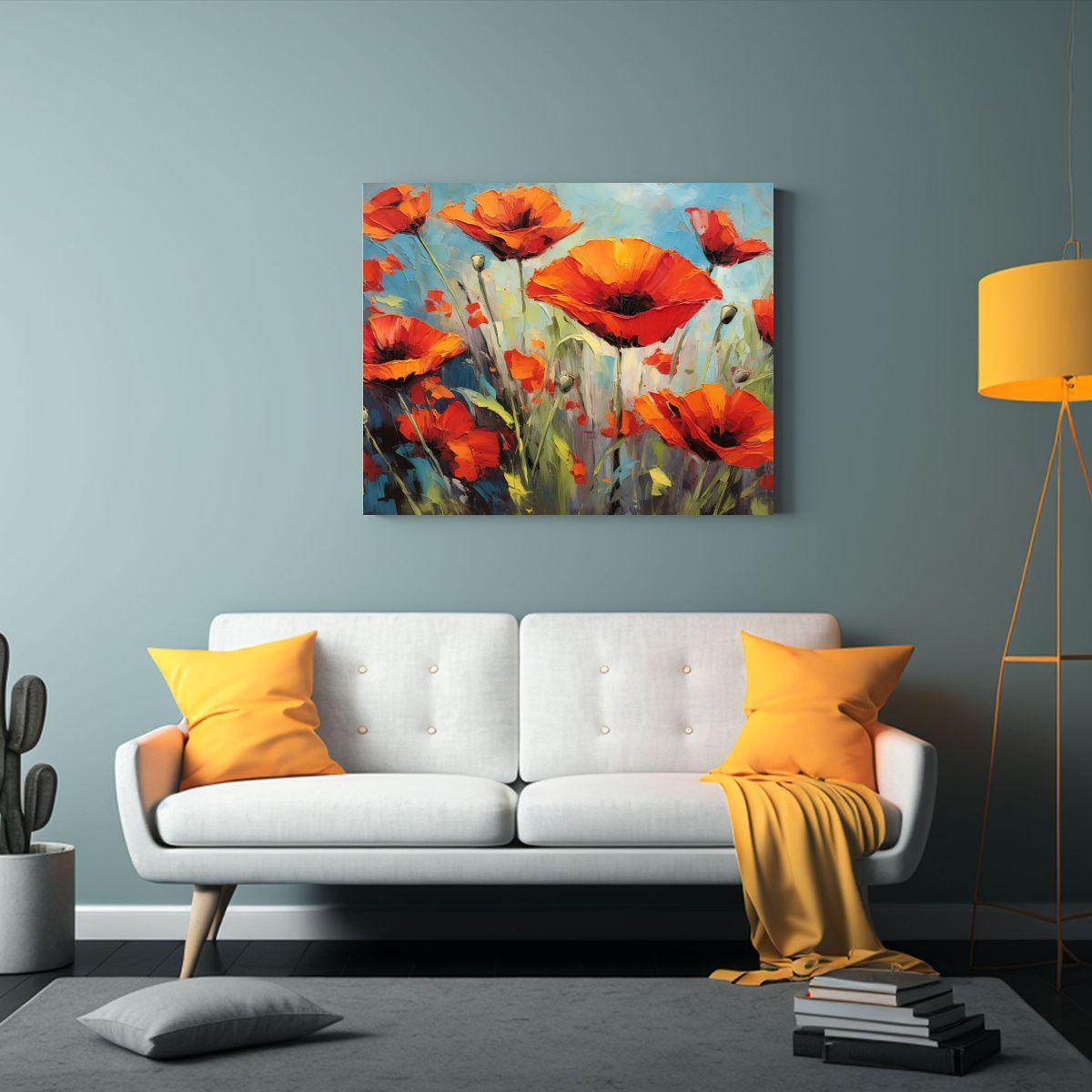 Cuadro Colores Visión Amapolas Rojas En La Pintura Del Sol  75x50cm-2