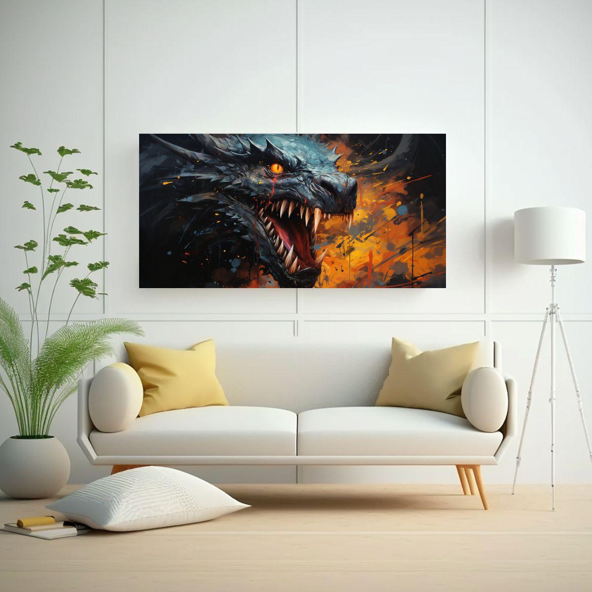 Cuadro Artístico: Dragón En Colores Vibrantes Y  160x80cm-2