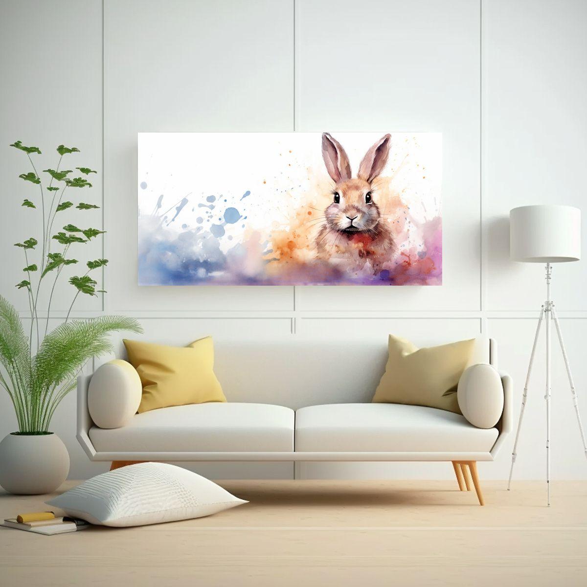 Cuadro De Dibujo Bastidor Madera Conejo Acuarela 140x70cm-2