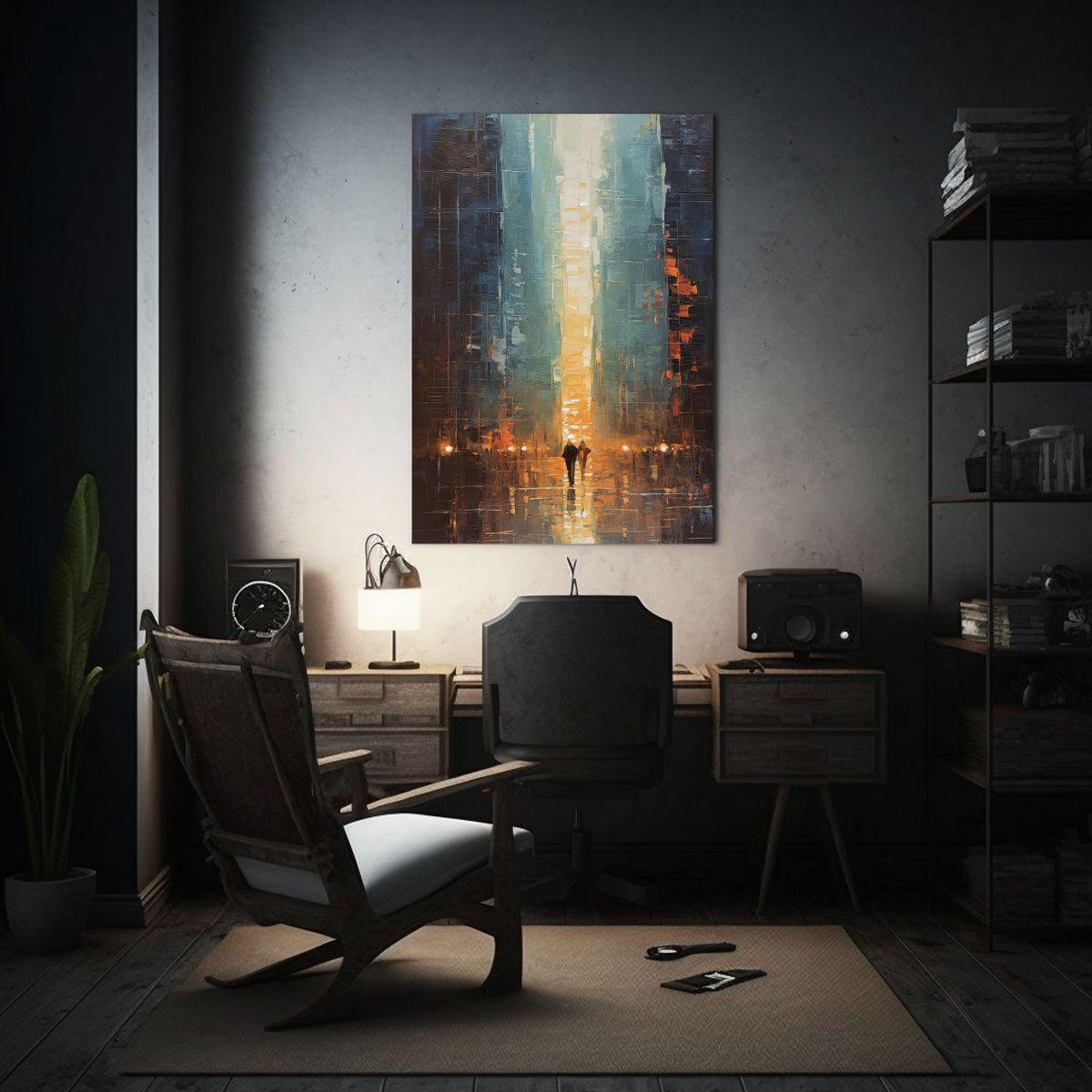 Cuadro De Tela Abstracto Noche Escena Ciudad 50x65cm-2