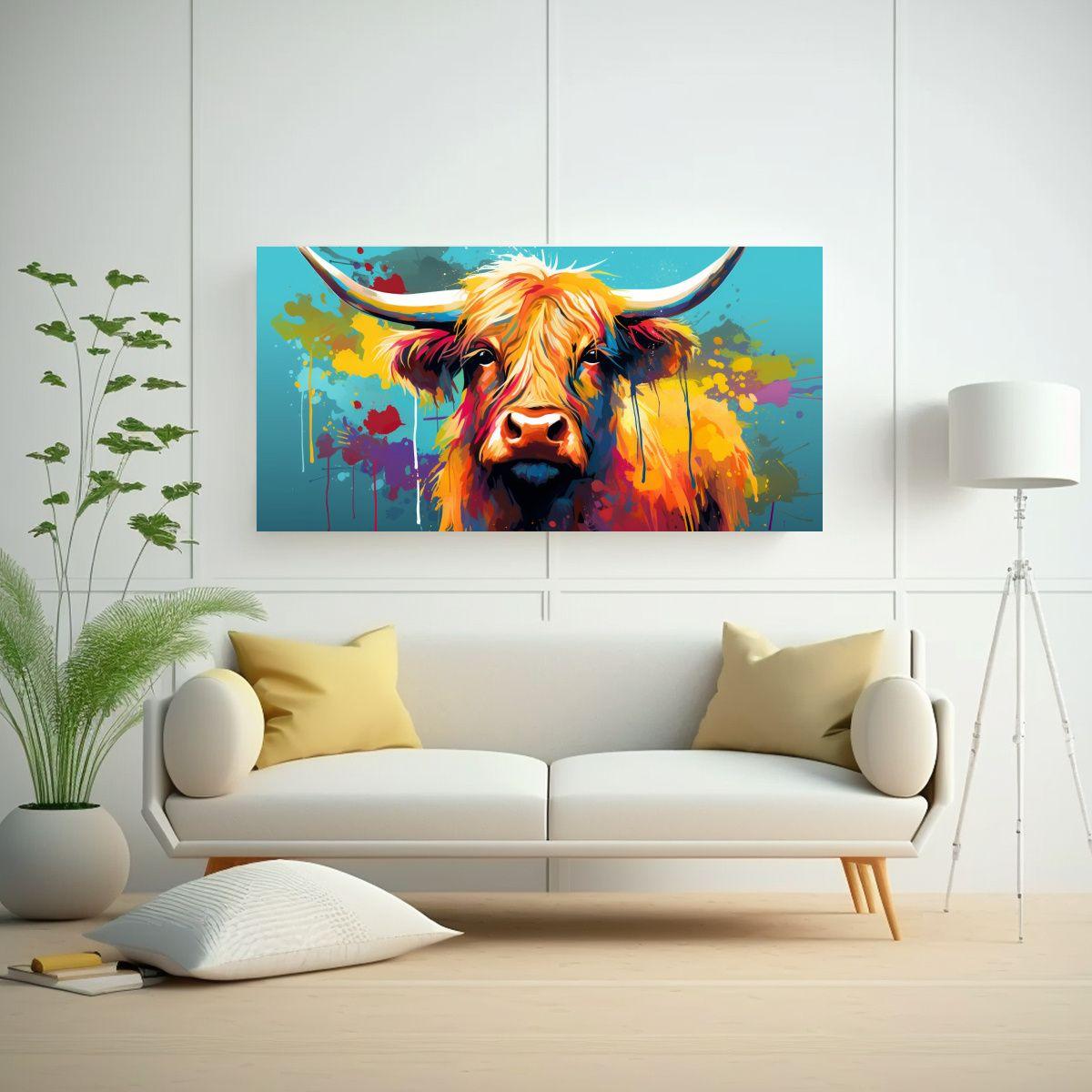 Cuadro Alta Calidad Vaca De Las Tierras Altas En C 160x80cm-2