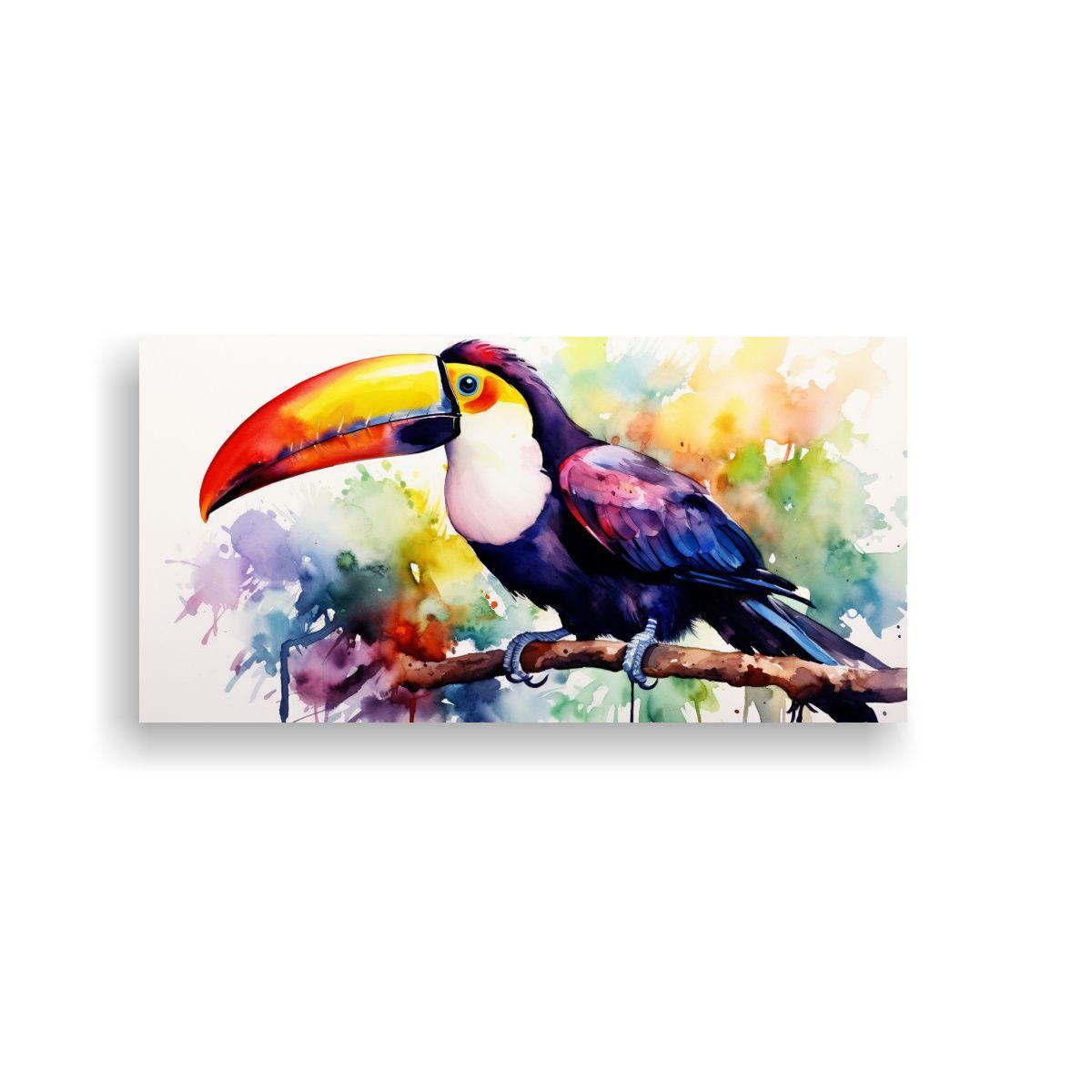 Cuadro Urbano Horizontal Con Tucanes Acuarela 80x40cm-0