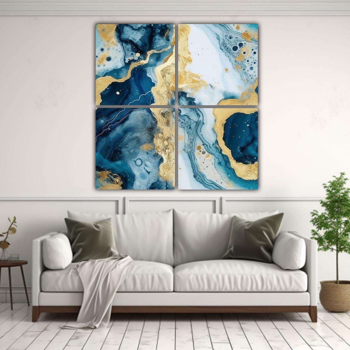 Cuatro Lienzos De Tela Diseño Armonia 3D Mármol 160x160 Cm-2