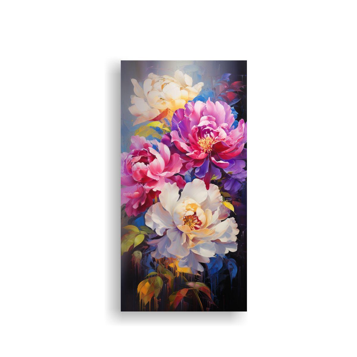 Cuadro Colores Vibrantes Con Peonías En Lienzo 50x100cm-0
