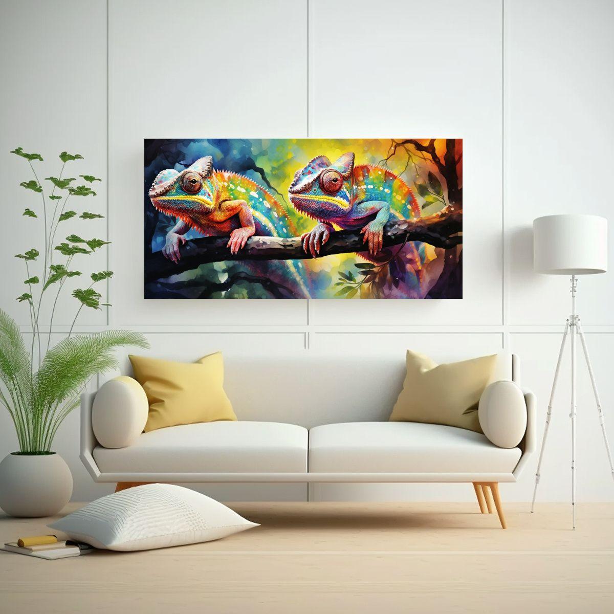 Cuadro Único Chameleons Acuarela Colorida 40x20 Cm-2
