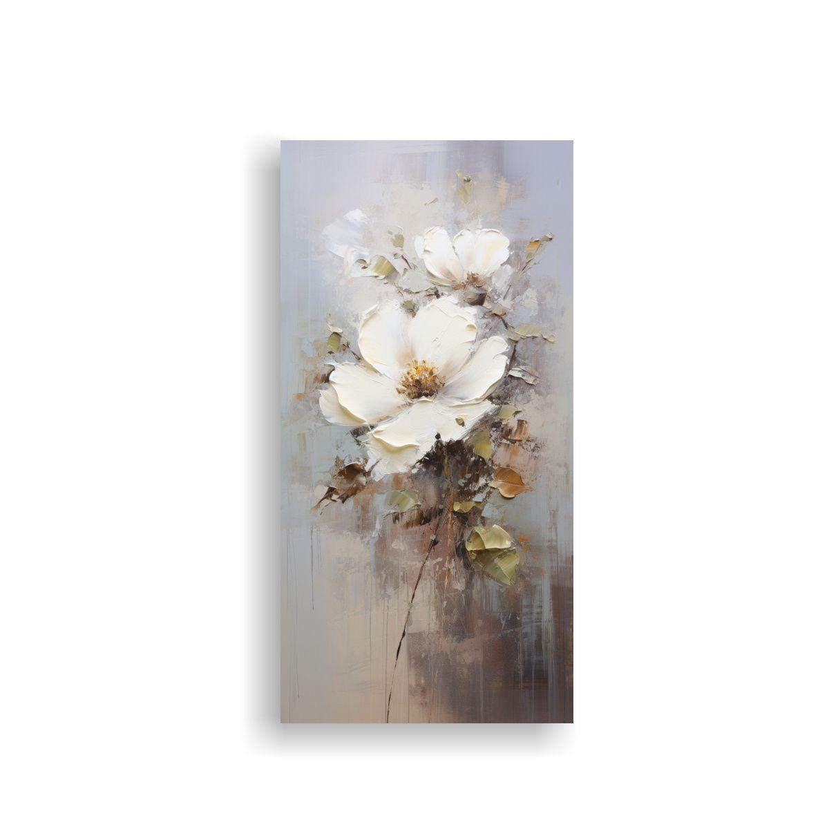 Pintura De Flores Blancas En Lienzo Estilo Escena 40x80cm-0