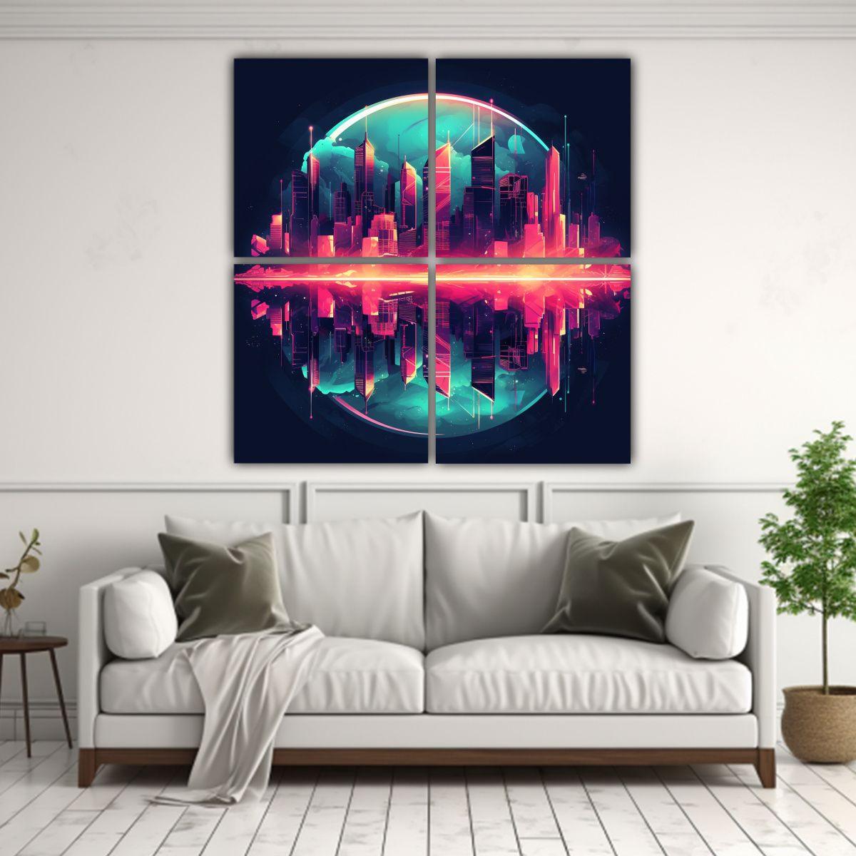 Cuatro Composiciones Modernas Brillantes Nguyen 80x80 Cm-2