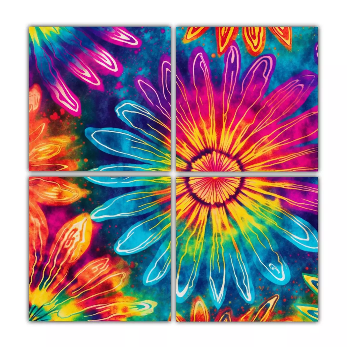 Cuadro Finas Líneas Multicolor Fondo Hippie 100x100 Cm-0