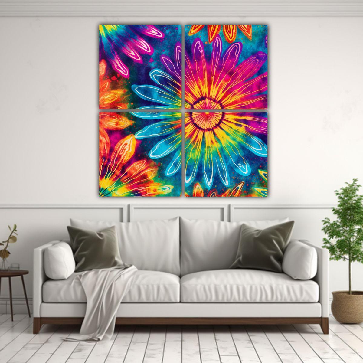 Cuadro Finas Líneas Multicolor Fondo Hippie 100x100 Cm-2