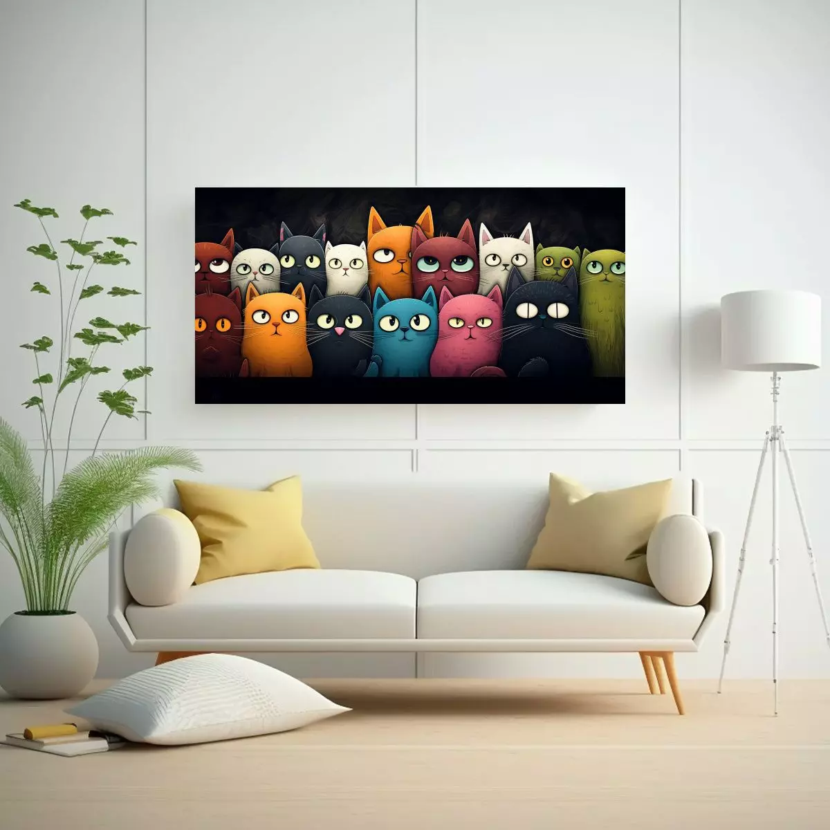 Pinturas Acuarela Gatos Amarillos Divertidos En 160x80 Cm-2