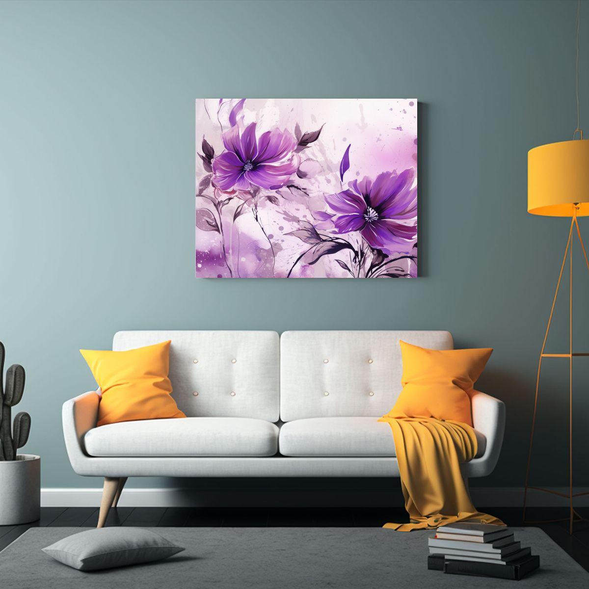 Cuadro Decorativo Lienzo Patrón Púrpura Y Blanco Estilo Ne 45x30cm-2