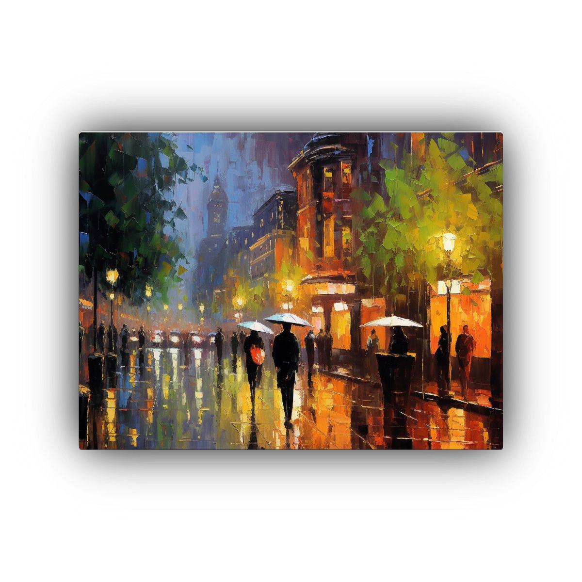 Cuadro Temático: Noche Lluviosa Con Mucha Luz. 65x50cm-0
