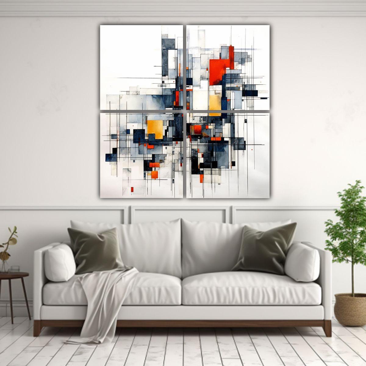 Cuatro Lienzos De Madera Con Abstracciones 60x60 Cm-2