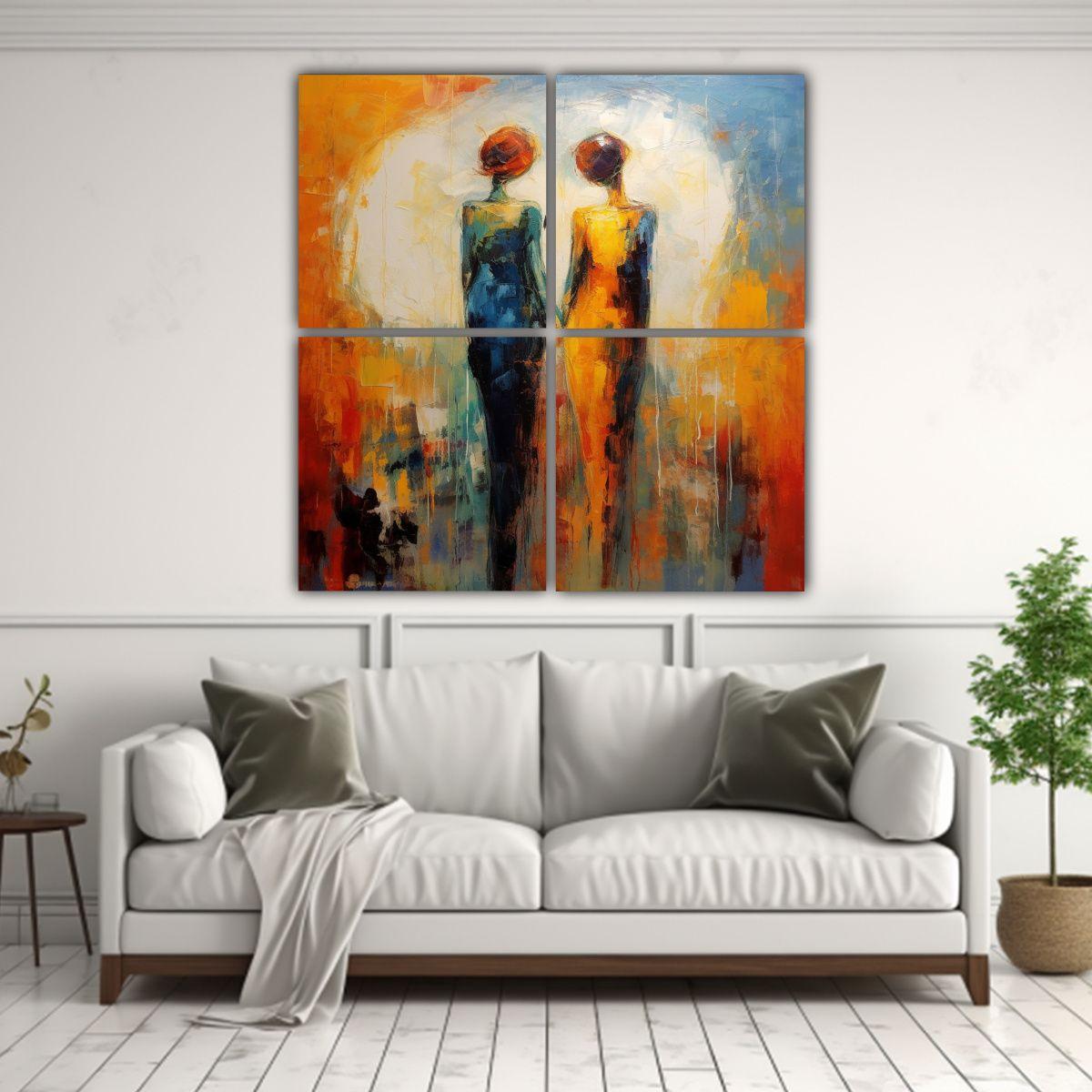 Cuatro Telas En Bastidor Con Líneas Finas: 100x100 Cm-2