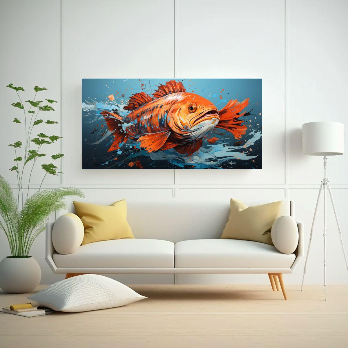 Pinturas Decorativas Modernas De Peces En Colores 140x70cm-2