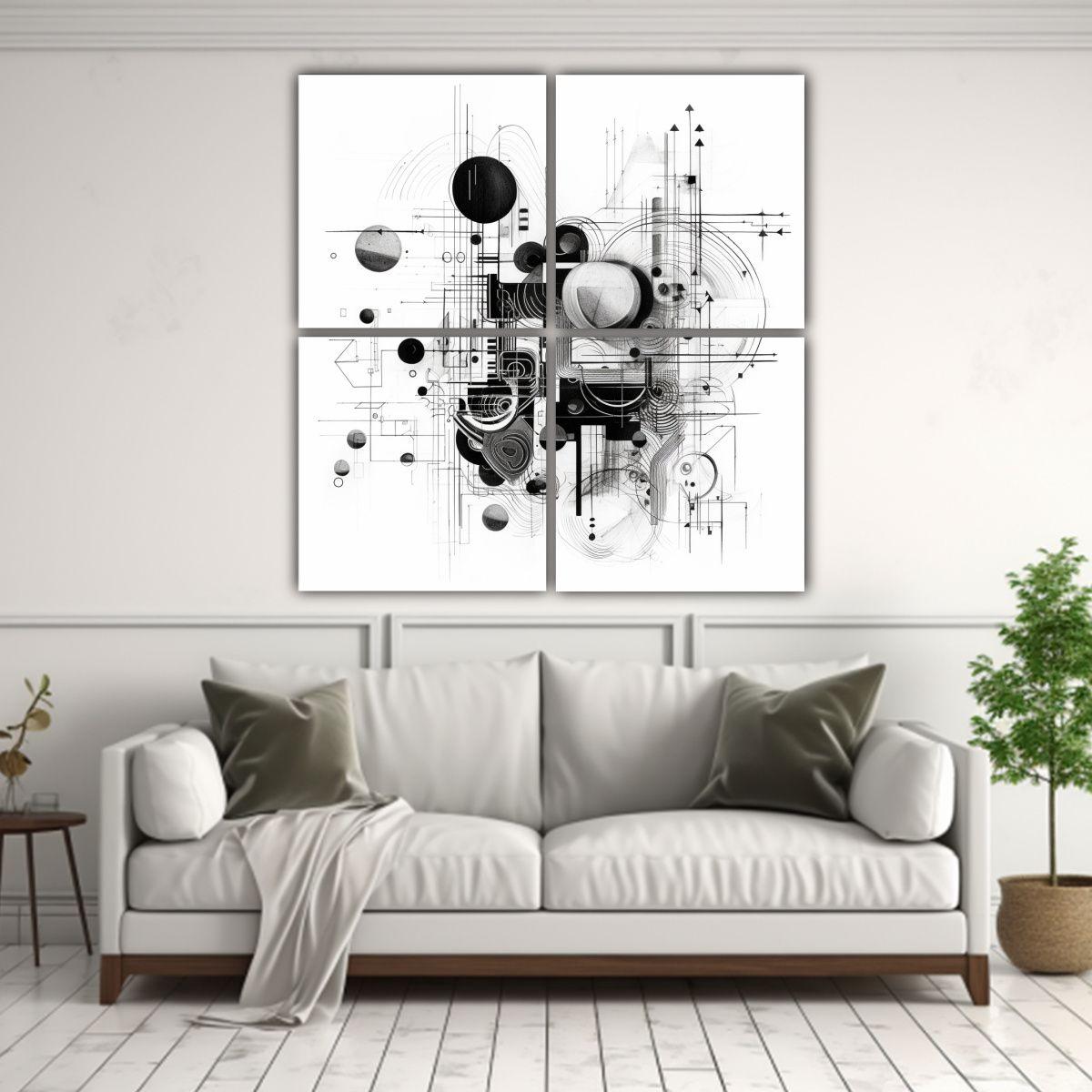 Conjunto De 4 Lienzos De Tela Vintage Con Dibujos 60x60 Cm-2