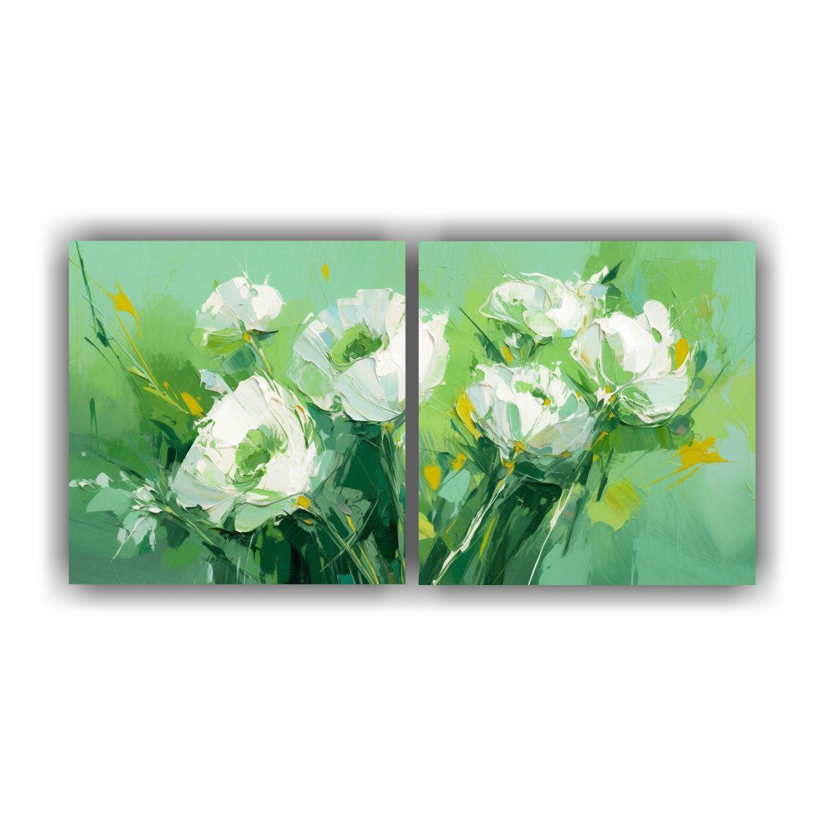Cuadros Expresión Gama De Colores: Flores Verdes 80x40 Cm-0