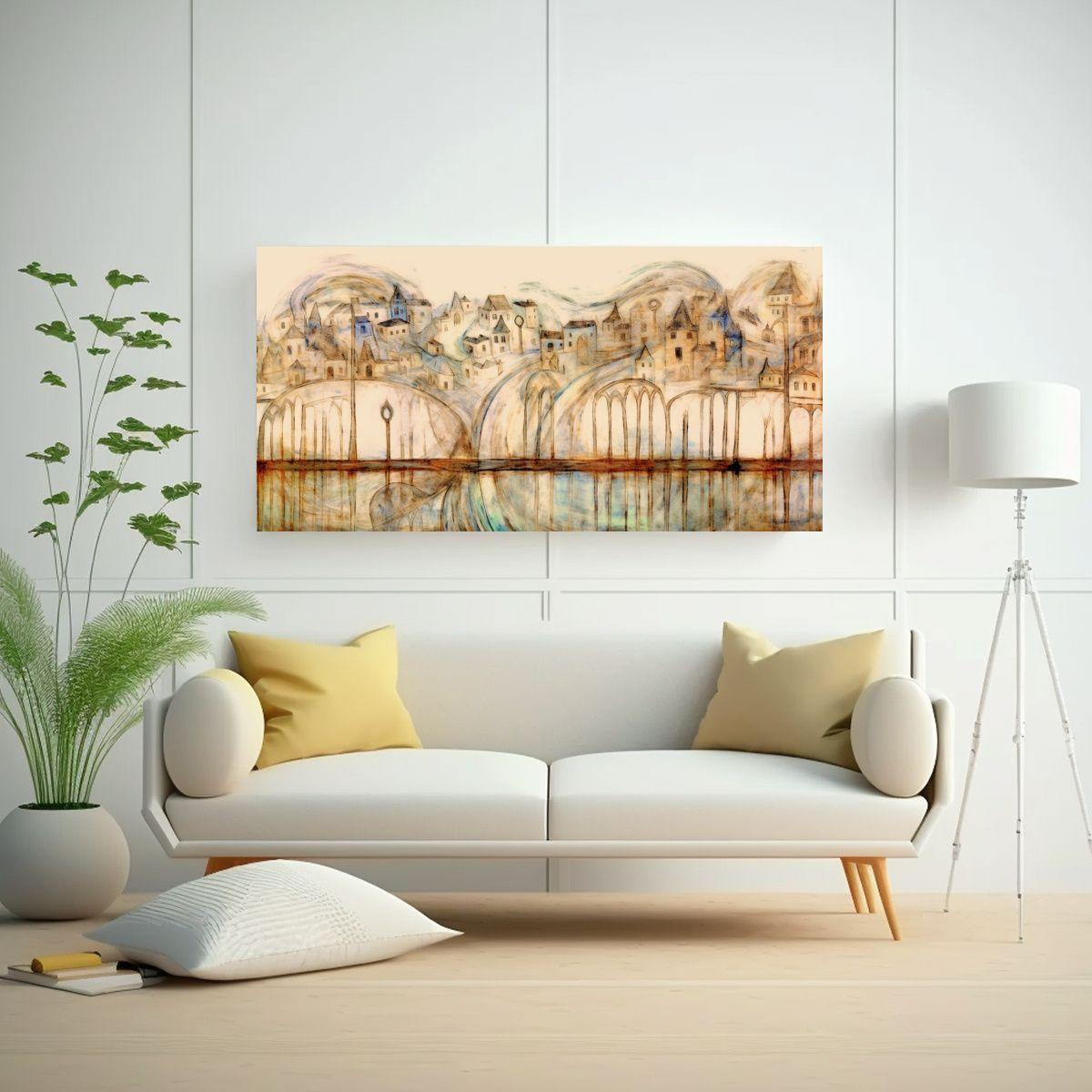 Pinturas Decorativas En Tela Con Líneas Curvas 40x20cm-2