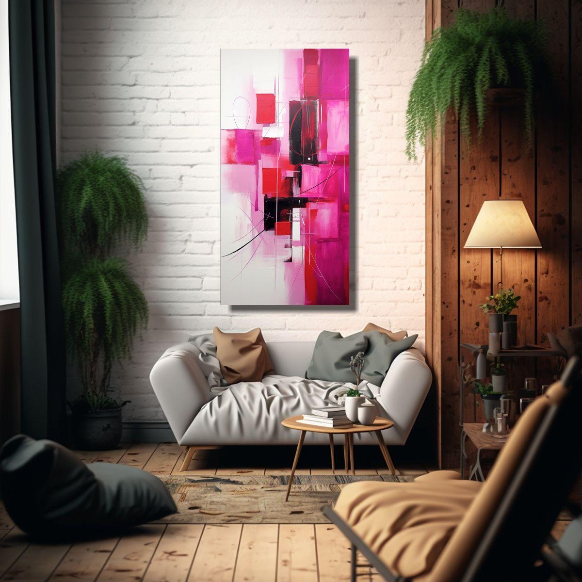 Cuadros Abstractos Fucsia De Arte Moderno 70x140cm-2