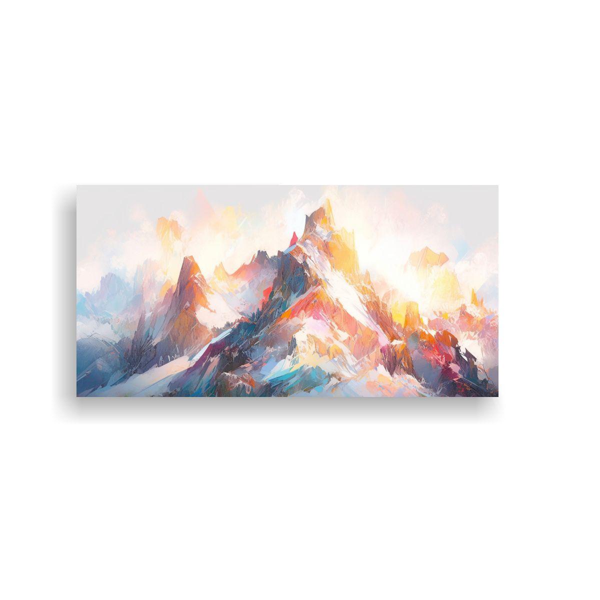 Cuadro Abstracto Montañas Nevadas Con Arcoíris 140x70cm-0
