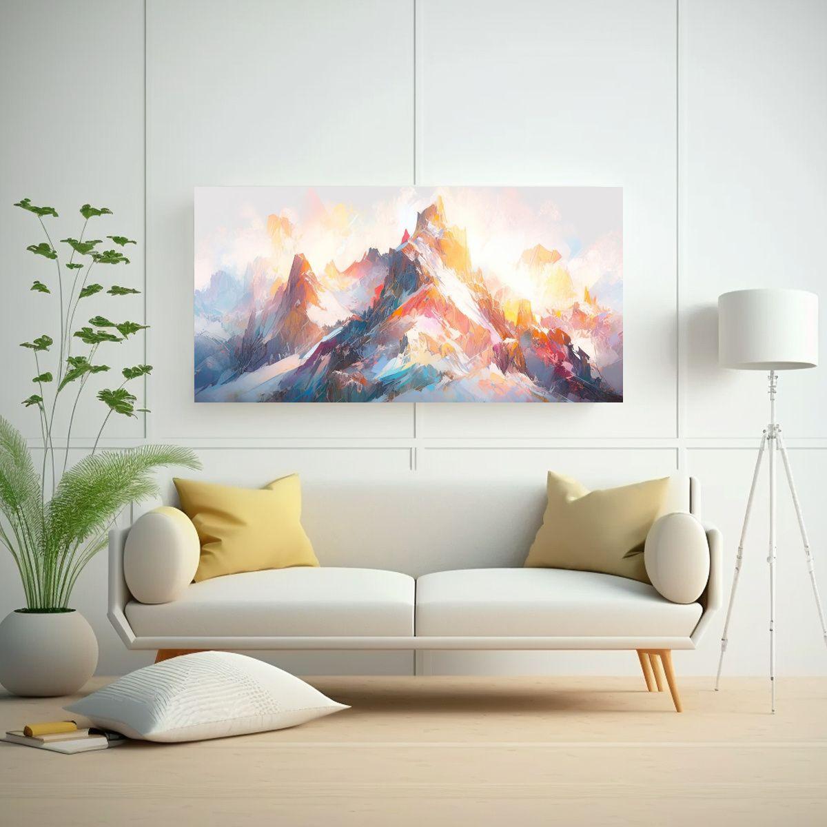 Cuadro Abstracto Montañas Nevadas Con Arcoíris 140x70cm-2