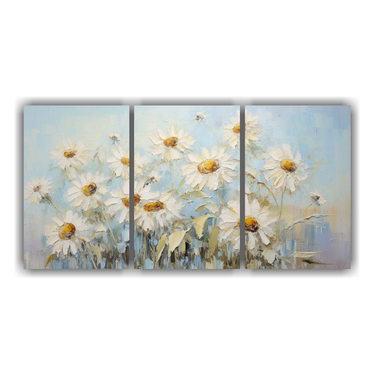 Tres Lienzos Dibujo Arte Callejero De Girasoles 150x75 Cm-0