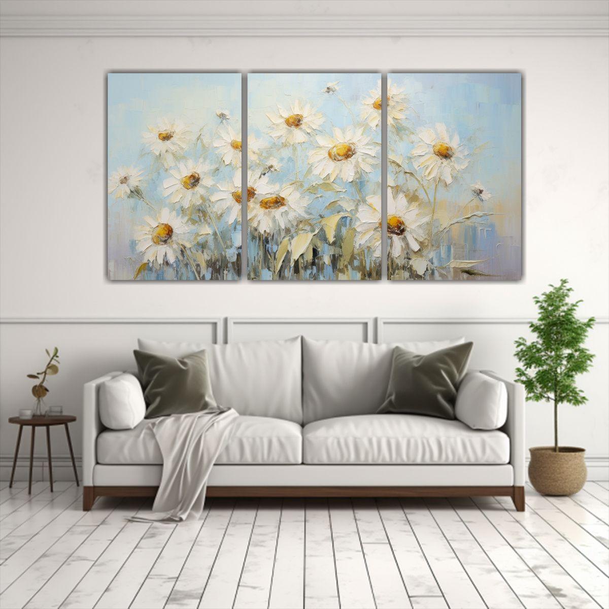 Tres Lienzos Dibujo Arte Callejero De Girasoles 150x75 Cm-2