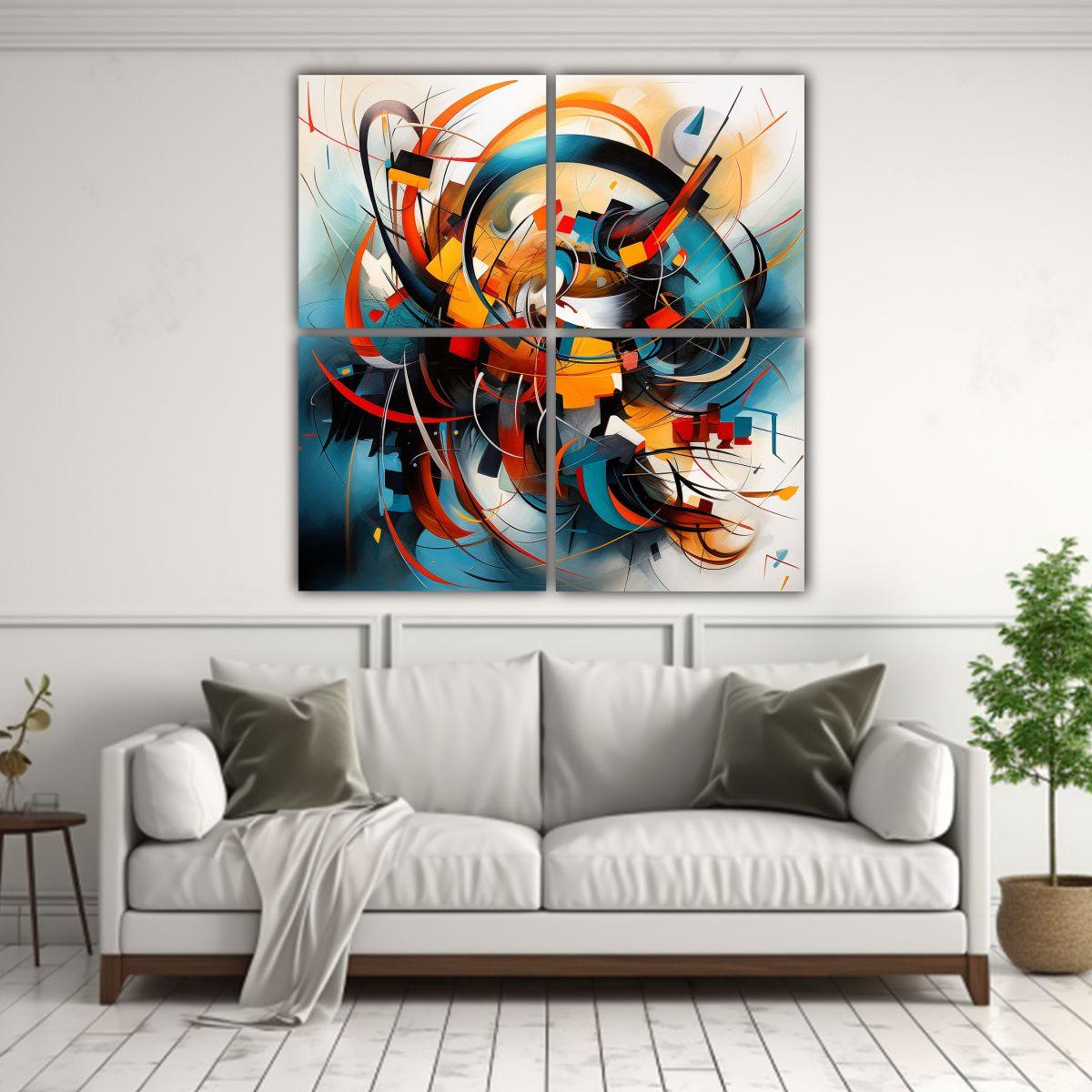 Cuatro Lienzos De Tela Vintage Pop Art Abstracto 140x140 Cm-2
