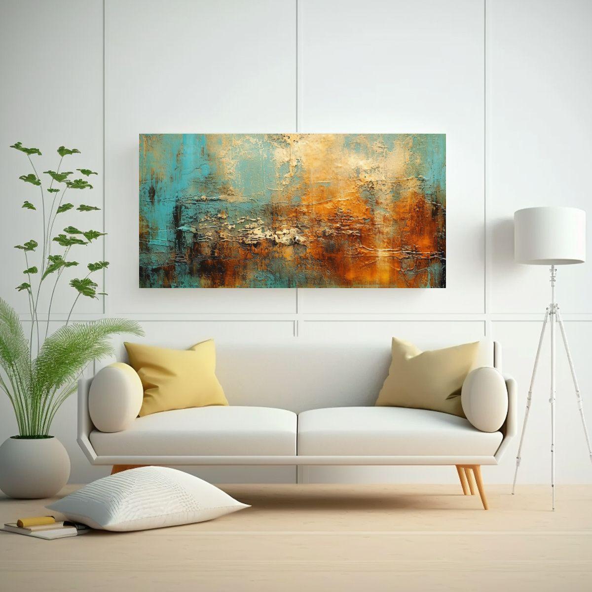 Cuadro Arte Gráfico Abstracto En Turquesa Y Azul 40x20cm-2
